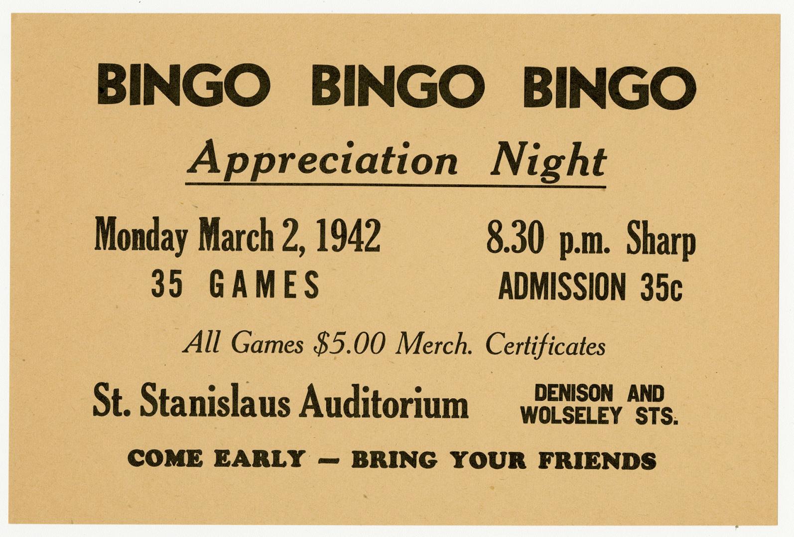 BIngo BIngo BIngo appreciation night
