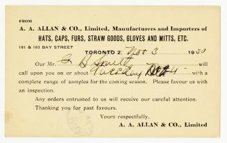 A.A. Allan & Co., Limited, Manufacturers and Importers of Hats…