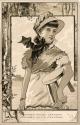The front of the card shows a sepia toned image of a girl holding a footstool. An open field is…