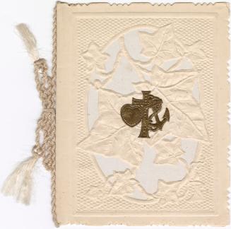 The front of the card is cream coloured. It's oval centre has parts cut out to create leaf shap…