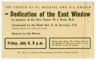 The Church of St. Michael and All Angels dedication of the east window in memory of the Rev. Canon W.J. Brain M.A. 