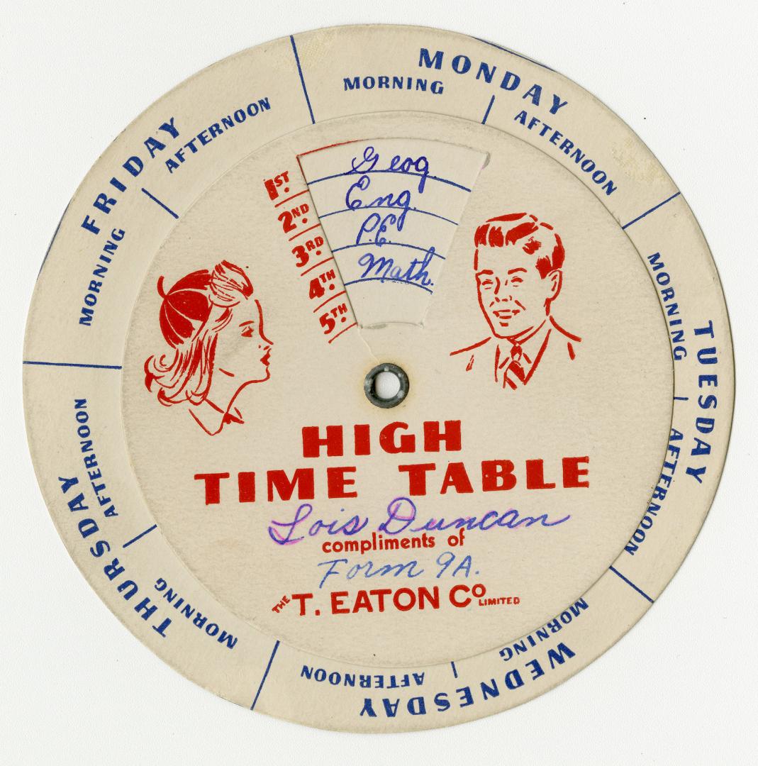 High time table compliments of the T. Eaton Co. Limited