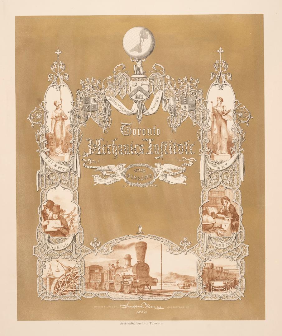 Poster size diploma with gold background and ornate silver letter and design with crests and fi…