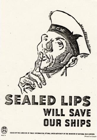A leaflet with an illustration of a sailor putting his forefinger to his lips, with the caption…