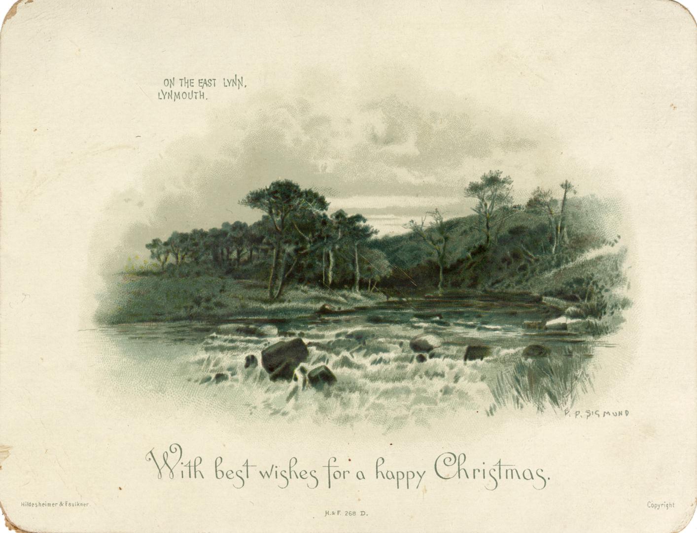 The card pictures a river with rushing rapids and its riverbanks, which are covered in grass an…