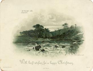 The card pictures a river with rushing rapids and its riverbanks, which are covered in grass an…