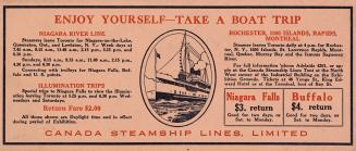 A peach-coloured blotter with the title, "Enjoy Yourself- Take a Boat Trip" by Canada Steamship…