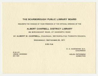 Invitation to official library opening. 