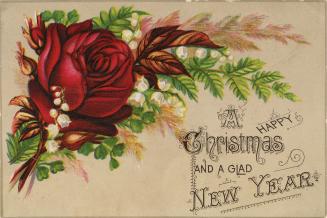 The card pictures a red rose, small white flowers, and foliage against a beige background. Text…