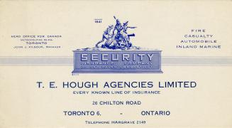 An advertising card with blotter on the rear. The front states "Security Insurance Company of N…