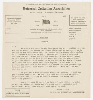 Universal Collection Association [letter]
