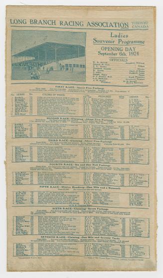 Long Branch Racing Association Limited ladies souvenir programme
