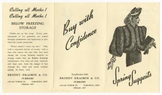 A fold-out advertising card for Brodey-Draimin & Co., Furriers