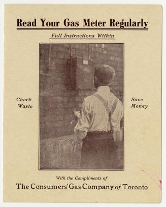 A fold-open advertising card put out by The Consumers' Gas Company of Toronto, stating "Read Yo…
