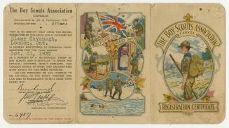 A fold-out registration card for The Boy Scouts Association of Canada, certifying the membershi…