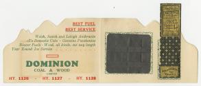 A Christmas card put out by the Dominion Coal & Wood Limited. The card opens to reveal a gift o…