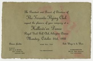 An invitation card from "The President and Board of Directors of The Toronto Flying Club" for a…