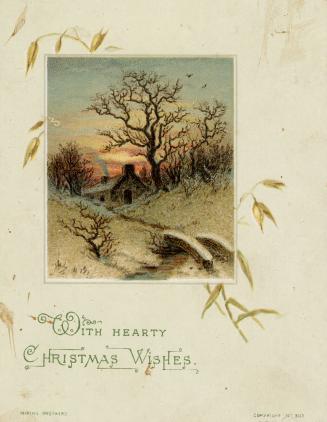 At it's centre the card pictures a narrow creek running through a snowy field. A small bridge i…