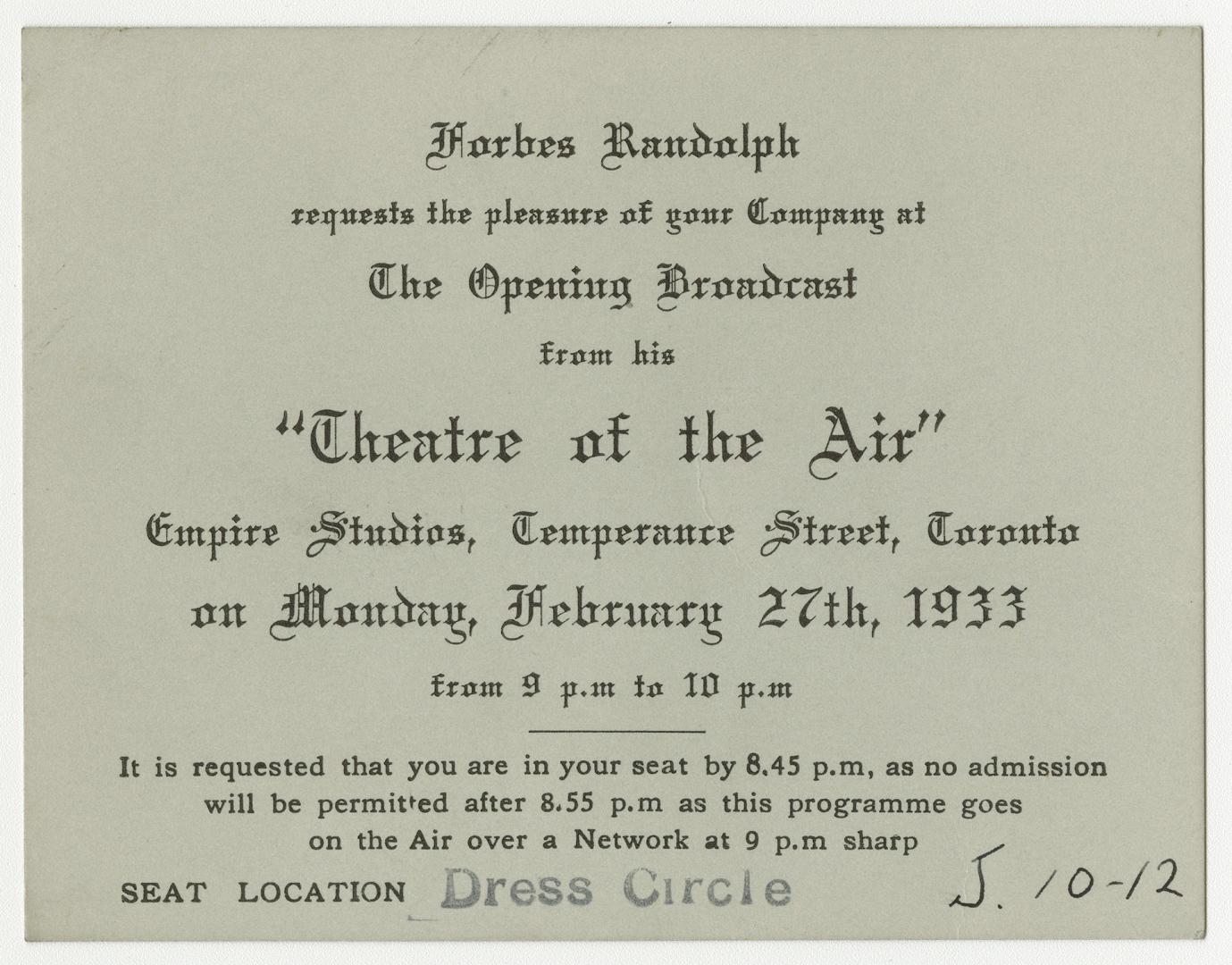 An invitation card stating "Forbes Randolph requests the pleasure of your Company at The Openin…