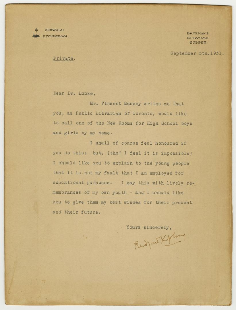 Typewritten letter on yellowed paper. 