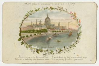 An oval image at the card's centre pictures St. Paul's Cathedral and the River Thames. This ima…