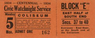 An orange ticket to the "Civic Watchnight Service" at the Coliseum.