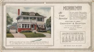 An advertising card depicting a calendar for September of 1924, stating "Millwork of Merit at y…