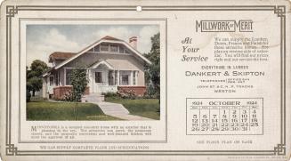 Advertising cards depicting a calendar for the month of October 1924, stating "Millwork of Meri…