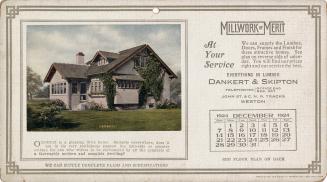 Advertising cards depicting a calendar for the month of December 1924, stating "Millwork of Mer…