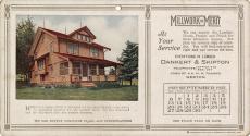 Advertising card depicting a calendar for September 1925, stating "Millwork of Merit at your se…