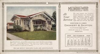 Advertising cards depicting a calendar for October 1925, stating "Millwork of Merit at your ser…