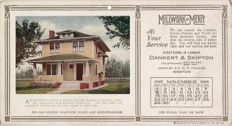 Advertising cards depicting a calendar for November 1925, stating "Millwork of Merit at your se…