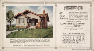 Advertising cards depicting a calendar for December 1925, stating "Millwork of Merit at your se…