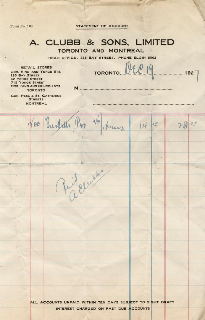 A. Clubb & Sons, Limited, Toronto and Montreal