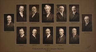 Portrait photographs of library officials mounted on board. The portraits show individuals in s…