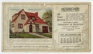 Advertising cards depicting a calendar for December 1926, stating "Millwork of Merit at your se…