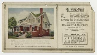 Advertising cards depicting a calendar for each card for March 1926, stating "Millwork of Merit…