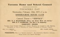 A postcard invitation from the Toronto Home and School Council for a Founders' Day meeting at S…
