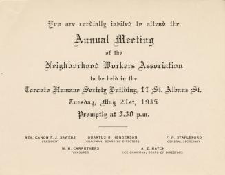 An invitation stating, "You are cordially invited to attend the Annual Meeting of the Neighbour…