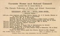 An advertising card for the Toronto Home and School Council combined with the Annual Meeting of…