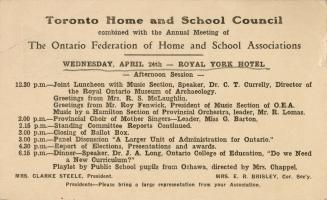 An advertising card for the Toronto Home and School Council combined with the Annual Meeting of…