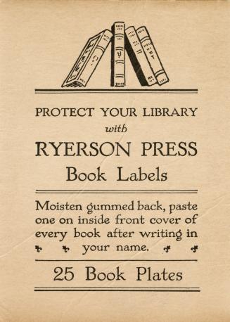 An advertising card stating "Protect your library with Ryerson Press Book Labels..." 