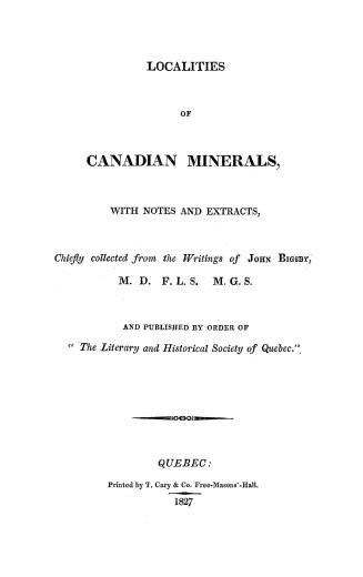 Localities of Canadian minerals, with notes and extracts