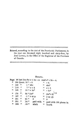 Elements of algebra, designed for the use of Canadian grammar and common schools
