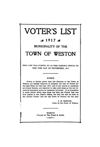 Voters' list... : municipality of the Town of Weston