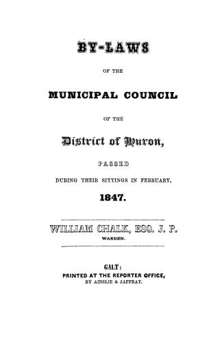 By-laws of the Municipal council of the district of Huron
