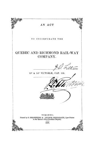 An act to incorporate the Quebec and Richmond rail-way company, 13 [degrees] & 14 [degrees] Victoriae, cap, 116