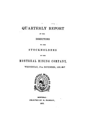 Quarterly report of the directors to the stockholders of the Montreal mining company