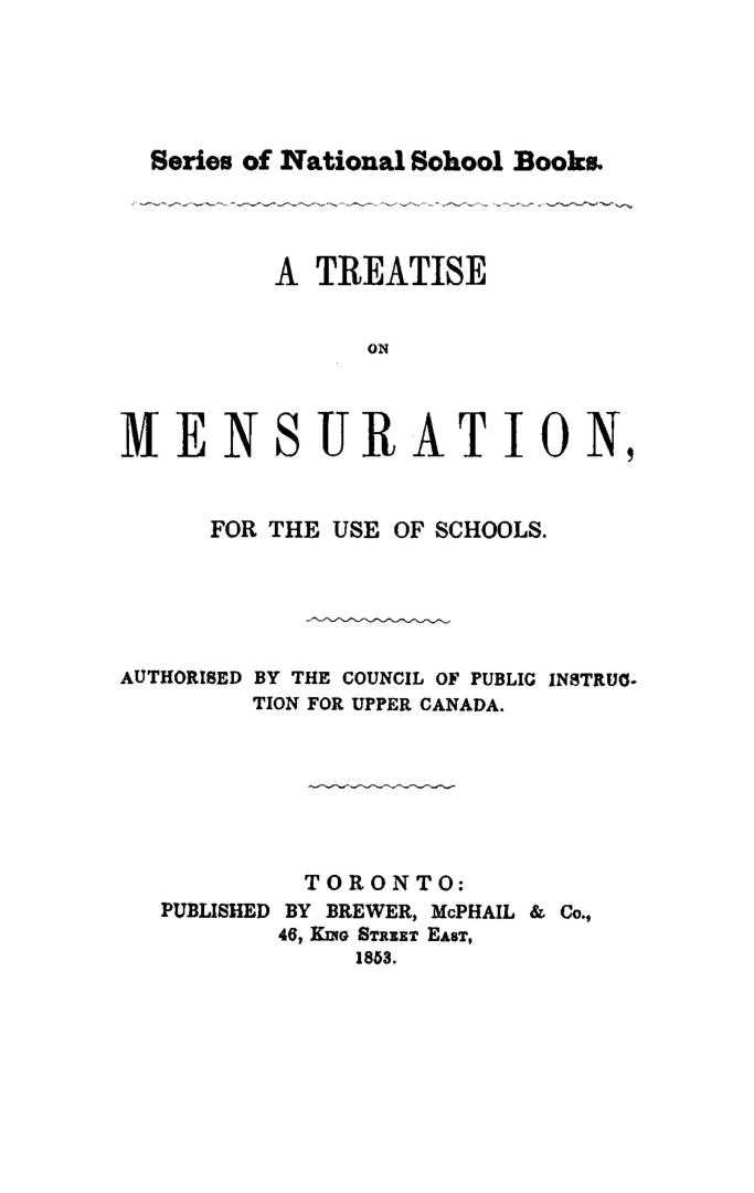 A Treatise on mensuration for the use of schools