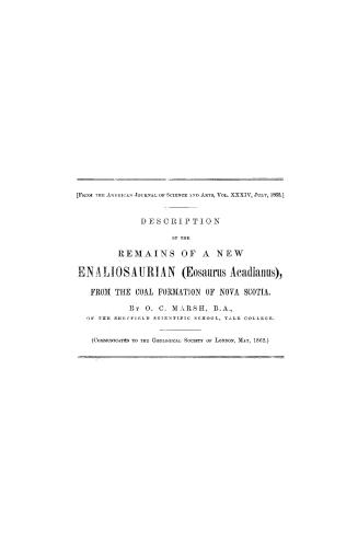 Description of the remains of a new Enaliosaurian (Eosaurus Acadianus) from the coal formation of Nova Scotia